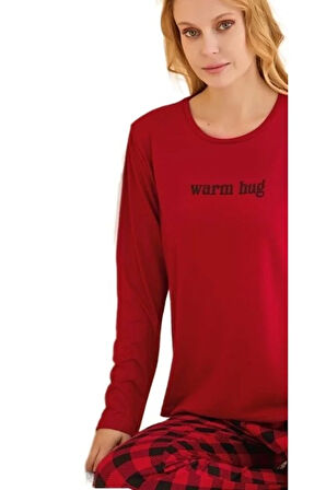 Luccia Kadın Pijama Takımı Uzun Kollu Pamuklu Kumaş S–2XL