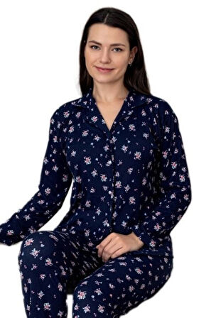 Bianca Kadın Pijama Takımı Gömlek Yaka Önden Düğmeli Uzun Kollu Yumuşak Nefes Alan KumaşM–2XL