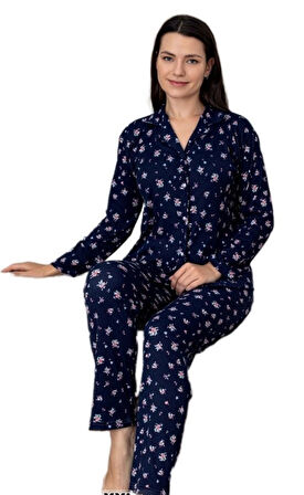 Bianca Kadın Pijama Takımı Gömlek Yaka Önden Düğmeli Uzun Kollu Yumuşak Nefes Alan KumaşM–2XL