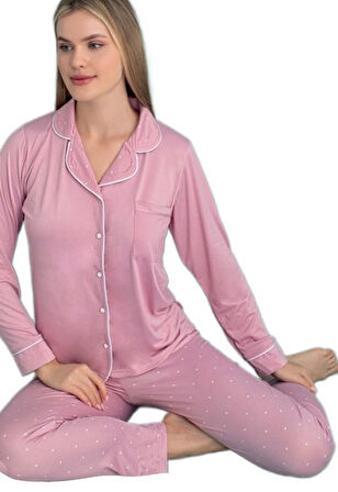 Giulia Kadın Pijama Takımı Uzun Kollu Önden Düğmeli Yumuşak Nefes Alan Kumaş S–2XL