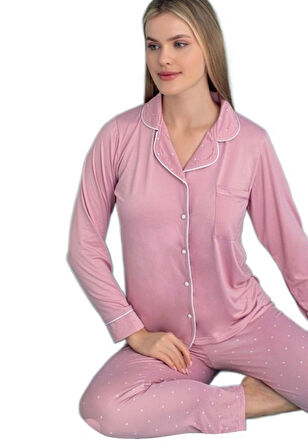 Giulia Kadın Pijama Takımı Uzun Kollu Önden Düğmeli Yumuşak Nefes Alan Kumaş S–2XL