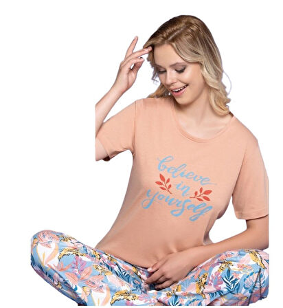 Kadın Kısa Kollu Pijama Takımı M/XXL Stella Yumuşak Rahat Ev Giyim Hediyelik