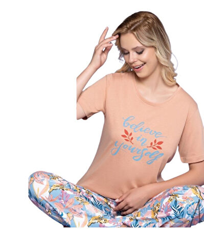 Kadın Kısa Kollu Pijama Takımı M/XXL Stella Yumuşak Rahat Ev Giyim Hediyelik