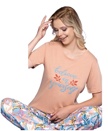 Kadın Kısa Kollu Pijama Takımı M/XXL Stella Yumuşak Rahat Ev Giyim Hediyelik
