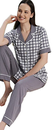 Kadın Kısa Kollu Önden Düğmeli Pijama Takımı S/XL Celeste Mare Yumuşak Konforlu Ev Giyim Hediyelik