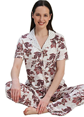 Kadın Önden Düğmeli Pijama Takımı M/XXL Luna Mare Yumuşak Rahat Ev Giyim Hediyelik