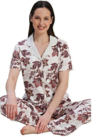 Kadın Önden Düğmeli Pijama Takımı M/XXL Luna Mare Yumuşak Rahat Ev Giyim Hediyelik