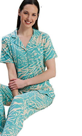Kadın Pijama Takımı Kısa Kollu Düğmeli Viskon Mira Model S/XL