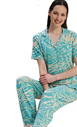 Kadın Pijama Takımı Kısa Kollu Düğmeli Viskon Mira Model S/XL