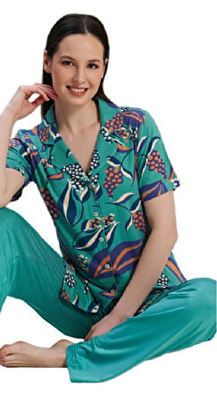 Kadın Pijama Takımı Kısa Kollu Önden Düğmeli Elara Model M/2XL