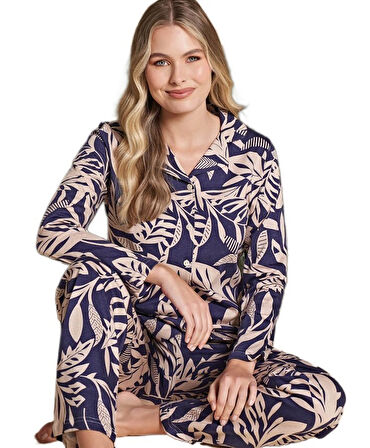 Kadın Önden Düğmeli Uzun Kollu Kışlık Pijama Takımı Caterina Rossi Tasarım Rahat Ev Giyim Hediyelik