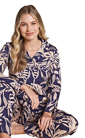 Kadın Önden Düğmeli Uzun Kollu Kışlık Pijama Takımı Caterina Rossi Tasarım Rahat Ev Giyim Hediyelik