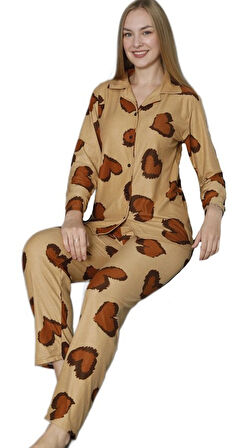 Kadın Süet Kumaş Gömlek Yaka Kışlık Pijama Takımı Bianca Lorenzi Rahat Ev Giyim Hediyelik