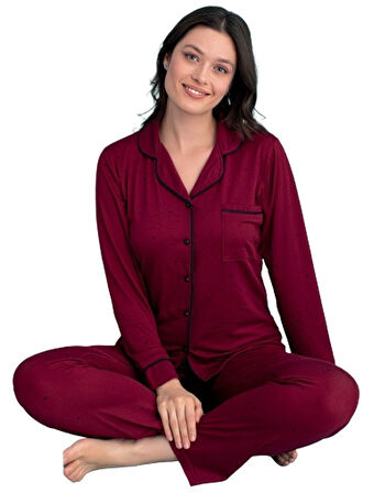 Kadın Uzun Kol Düğmeli Pijama Takımı S/2XL Lorenza Notte Ev Giyim Hediyelik