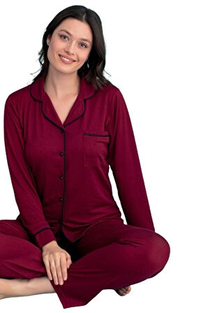 Kadın Uzun Kol Düğmeli Pijama Takımı S/2XL Lorenza Notte Ev Giyim Hediyelik