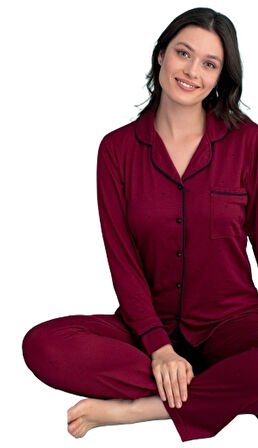 Kadın Uzun Kol Düğmeli Pijama Takımı S/2XL Lorenza Notte Ev Giyim Hediyelik