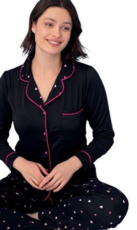Livia Notte Uzun Kol Önden Düğmeli Kadın Pijama Takımı Ev Giyim Hediyelik