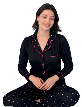 Livia Notte Uzun Kol Önden Düğmeli Kadın Pijama Takımı Ev Giyim Hediyelik