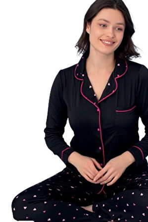 Livia Notte Uzun Kol Önden Düğmeli Kadın Pijama Takımı Ev Giyim Hediyelik