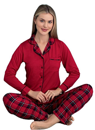 Elettra Notte Uzun Kol Düğmeli Kadın Pijama Takımı Ev Giyim Hediyelik