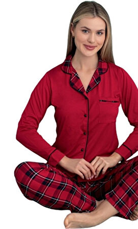 Elettra Notte Uzun Kol Düğmeli Kadın Pijama Takımı Ev Giyim Hediyelik