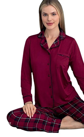 Marcella Notte Uzun Kol Düğmeli Kadın Pijama Takımı Ev Giyim Hediyelik