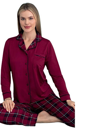 Marcella Notte Uzun Kol Düğmeli Kadın Pijama Takımı Ev Giyim Hediyelik