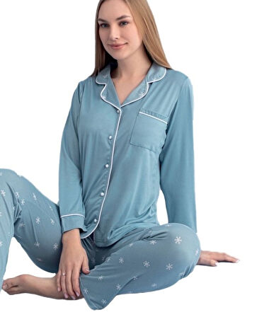 Uzun Kol Düğmeli Kadın Pijama Takımı Celestina Notte Ev Giyim Hediyelik