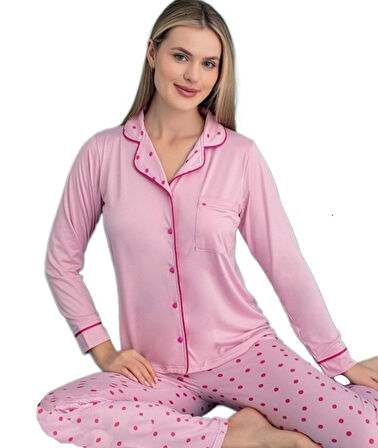 Giulietta Notte Uzun Kol Düğmeli Kadın Pijama Takımı Ev Giyim Hediyelik