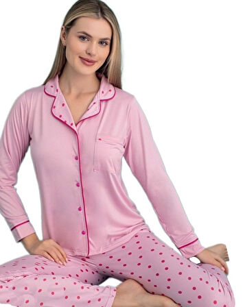 Giulietta Notte Uzun Kol Düğmeli Kadın Pijama Takımı Ev Giyim Hediyelik