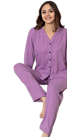 Francesca Notte Kışlık Önden Düğmeli Kadın Pijama Takımı Rahat ve Ev Giyim