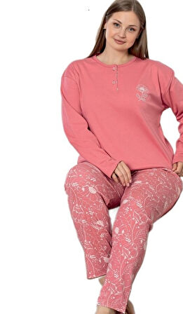 Luciana Notte Büyük Beden Kadın Pijama Takımı İnterlok Kumaş Kışlık Ev Giyim 3XL/6X