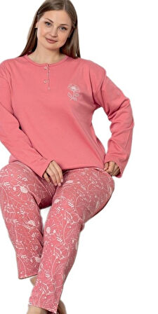 Luciana Notte Büyük Beden Kadın Pijama Takımı İnterlok Kumaş Kışlık Ev Giyim 3XL/6X