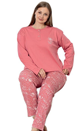 Luciana Notte Büyük Beden Kadın Pijama Takımı İnterlok Kumaş Kışlık Ev Giyim 3XL/6X