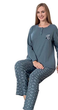 Lucia Bella Tasarım Fitilli Kışlık Kadın Pijama Takımı M/2XL