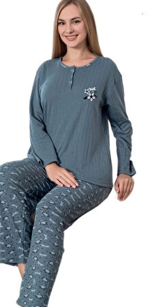 Lucia Bella Tasarım Fitilli Kışlık Kadın Pijama Takımı M/2XL