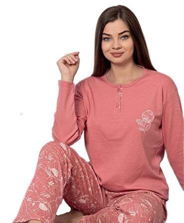 Isabella Line Penye İnterlok Kadın Pijama Takımı Rahat  Ev Giyim  M/2XL