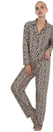 Aurelia Notte Süet Kumaş Gömlek Yaka Kışlık Kadın Pijama Takımı Yumuşak ve Şık Ev Giyim