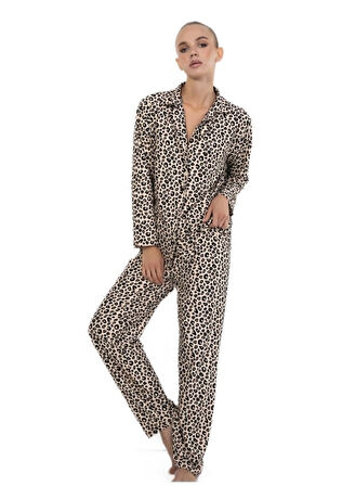 Aurelia Notte Süet Kumaş Gömlek Yaka Kışlık Kadın Pijama Takımı Yumuşak ve Şık Ev Giyim