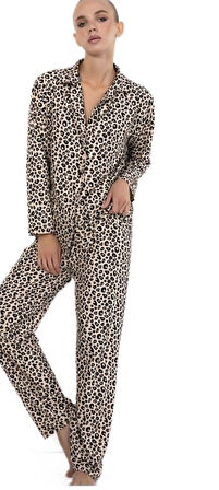 Aurelia Notte Süet Kumaş Gömlek Yaka Kışlık Kadın Pijama Takımı Yumuşak ve Şık Ev Giyim