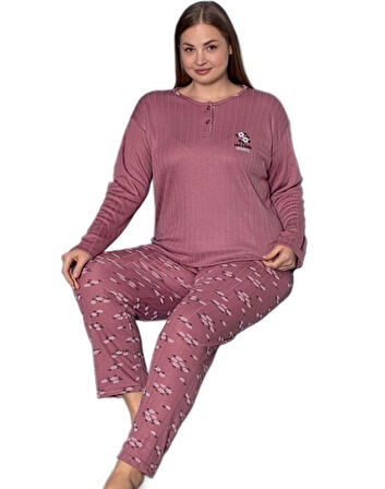 Lusso Notte İnterlok Kışlık Büyük Beden Kadın Pijama Takımı 3XL/5XL 