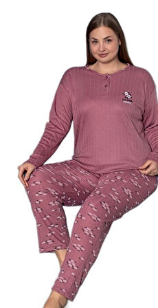 Lusso Notte İnterlok Kışlık Büyük Beden Kadın Pijama Takımı 3XL/5XL 