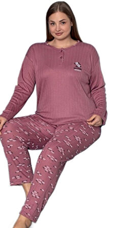 Lusso Notte İnterlok Kışlık Büyük Beden Kadın Pijama Takımı 3XL/5XL 