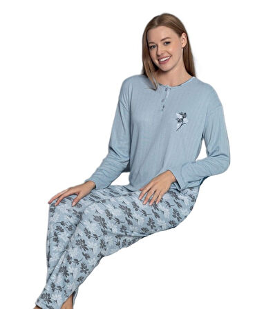 Aurora Notte İnterlok Kumaş Kışlık Kadın Pijama Takımı M/2XL