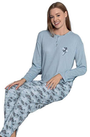 Aurora Notte İnterlok Kumaş Kışlık Kadın Pijama Takımı M/2XL