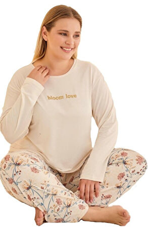 Bellissima Notte Mevsimlik Büyük Beden Kadın Pijama Takımı Yumuşak Dokulu  3XL/5XL
