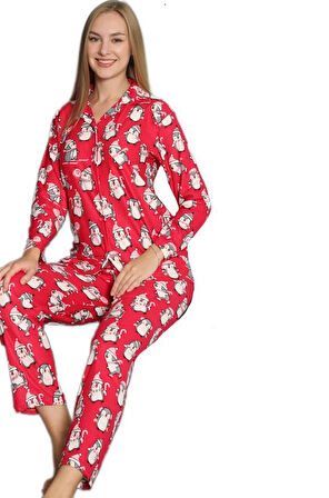Dolce Notte Süet Kumaş Gömlek Yaka Kışlık Kadın Pijama Takımı S/XXL Yumuşak Dokulu
