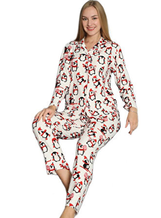 Dolce Notte Süet Kumaş Gömlek Yaka Kışlık Kadın Pijama Takımı S/XXL Yumuşak Dokulu