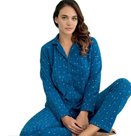 Stella Inverno Polar Kumaş Düğmeli Kışlık Kadın Pijama Takımı Yumuşak Sıcak S/XXL