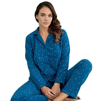 Stella Inverno Polar Kumaş Düğmeli Kışlık Kadın Pijama Takımı Yumuşak Sıcak S/XXL